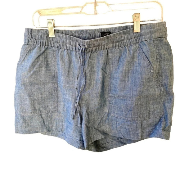 J. Crew Chambray Blue Tie Elastic Waist Cotton Shorts Small - Picture 3 of 8